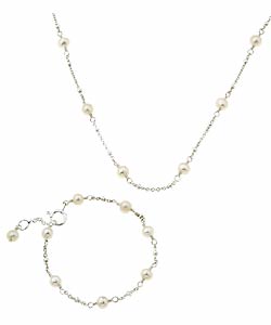 Sterling Essentials Sterling Silver 15.5-inch Necklace and 5.5-inch Bracelet Freshwater Pearl Children's  Set