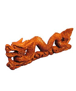 Handmade Lucky Dragon 11-inch Wood Carving