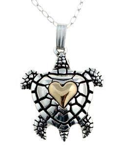 Sterling Silver and 14k Gold Turtle Necklace