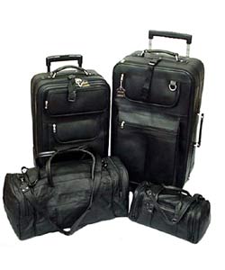 Black Leather 4-piece Luggage Set