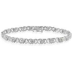 Sterling Silver Heart and X Diamond Accent Bracelet