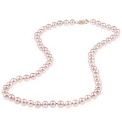 DaVonna 14k Gold Cultured Freshwater Pink Pearl Necklace (6.5-7 mm)