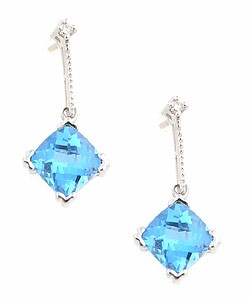 14k White Gold Blue Topaz Diamond Earrings