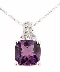 14k White Gold Diamond Amethyst Pendant