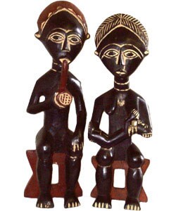 African Village Couple 16-inch Wood Sculpture (Ghana)