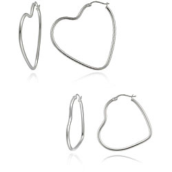 Sterling Silver Heart Hoop Earring Set
