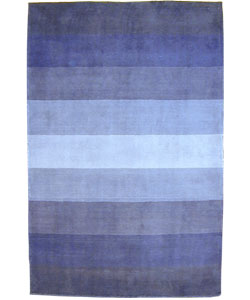 Hand-tufted Blue Stripes Wool Rug (5' x 8')