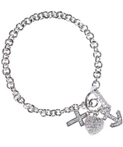 Sterling Silver 3-charm Cubic Zirconia Bracelet