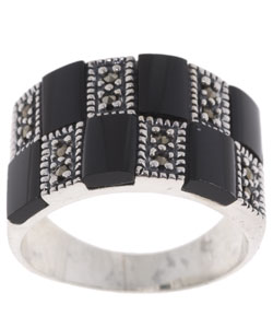 Sterling Silver Marcasite and Black Onyx Ring