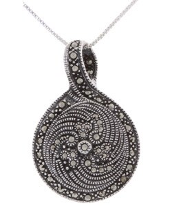 Sterling Silver Marcasite and Onyx Pendant