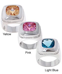 Icz Stonez Rhodium-plated  Sterling Silver Square CZ Ring