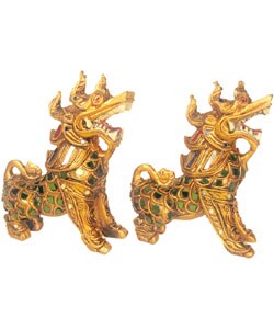 Gold and Glass Foo Dog Dragons (Set of 2)