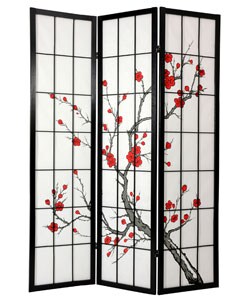 Spruce Wood and Rice Paper Cherry Blossom Shoji Screen (China)