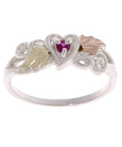 14k Black Hills Gold and Silver Created Ruby Ring