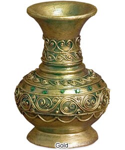 Gold Lacquer Vase with Inlaid Glass
