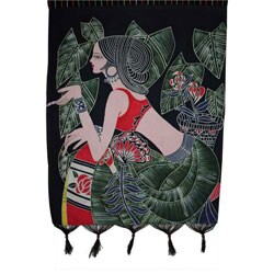Handmade Cotton Red Leaf Lady Tapestry (China)