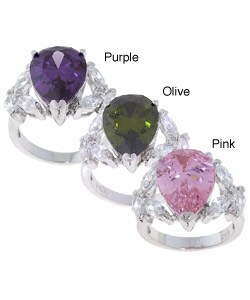Icz Stonez Rhodium-plated  Sterling Silver Teardrop CZ Ring
