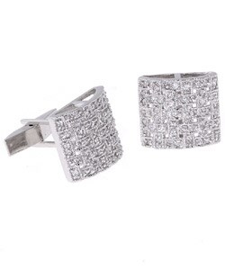Icz Stonez Rhodium-plated  Sterling Silver Woven CZ Cuff Links