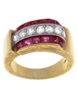 14k Yellow Gold Diamond Pink Sapphire Estate Ring