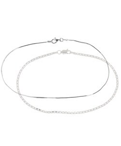 Sterling Silver Flat Link and Snake Anklet Set