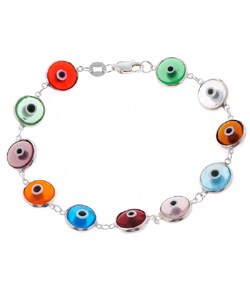 Sterling Silver Multicolor Eye Design Bracelet