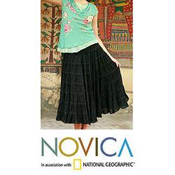 Women's Cotton 'Ebony Ruffles' Beaded Skirt (India)
