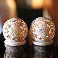 Set of 2 Soapstone 'Sunflowers' Candle Holders (India)
