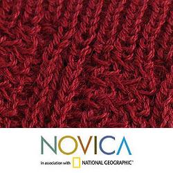 Alpaca Wool 'Scarlet Glam' Fingerless Mitt Gloves (Peru)