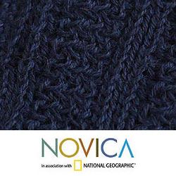 Alpaca Wool 'Navy Glam' Fingerless Mitt Gloves (Peru)