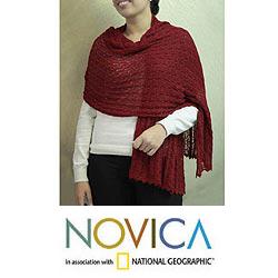 Alpaca Wool 'Muse in Scarlet' Shawl (Peru)