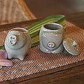 Set of 2 Ceramic 'Piggy Cheer' Sugar Bowl and Creamer (Thailand)