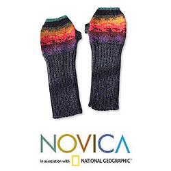 Alpaca Wool 'Andean Twilight' Fingerless Mitt Gloves (Peru)