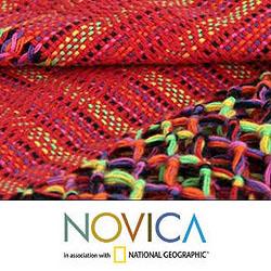 Handcrafted Cotton 'Crimson Sky' Shawl (Mexico)