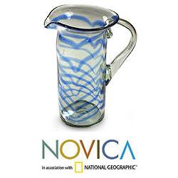 Blown Glass 'Blue Caress' Pitcher (Guatemala)