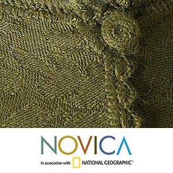 'Olive Autumn' Alpaca Wool Poncho (Peru)