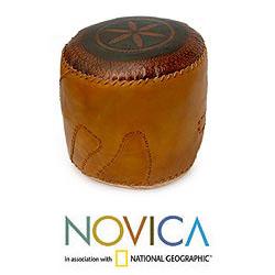 Leather 'Blossoming Rio' Ottoman Cover (Brazil)