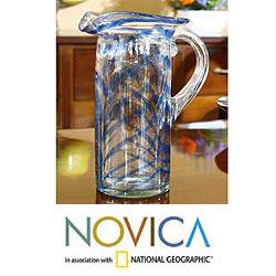 Blown Glass 'Blue Caress' Pitcher (Guatemala)