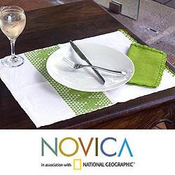 Set of 2 Rayon 'Hot Lime' Placemats and Napkins (Guatemala)