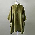 'Olive Autumn' Alpaca Wool Poncho (Peru)