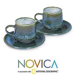 Set for 2 Ceramic 'Olive Spice'  Cups and Saucers (El Salvador)
