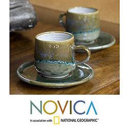 Set for 2 Ceramic 'Olive Spice'  Cups and Saucers (El Salvador)