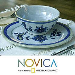 Set of 4 Ceramic 'Blue Chrysanthemum' Bowls (El Salvador)