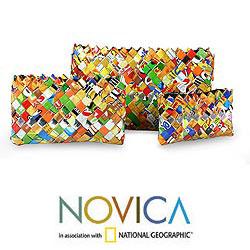 Set of 3 Recycled Metalized Wrapper 'Bright' Cosmetic Bags (Guatemala)