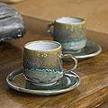 Set for 2 Ceramic 'Olive Spice' Cups and Saucers (El Salvador)