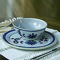 Set of 4 Ceramic 'Blue Chrysanthemum' Bowls (El Salvador)