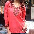 Cotton 'Tangerine Floral' Blouse (India)
