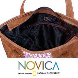 Leather 'Comalapa Art' Tote Handbag (Guatemala)