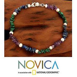 Sterling Silver 'Mystic Meadow' Pearl Anklet (5-5.5 mm) (India)