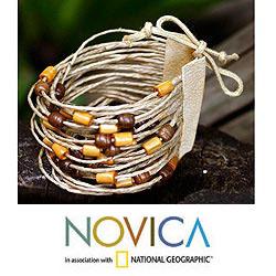 Bamboo and Leather wristband Bracelet 'Amazon Sun' (Brazil)