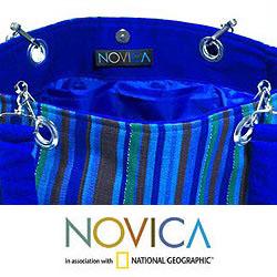 Cotton 'Panajachel Sapphire' Medium Shoulder Bag (Guatemala)